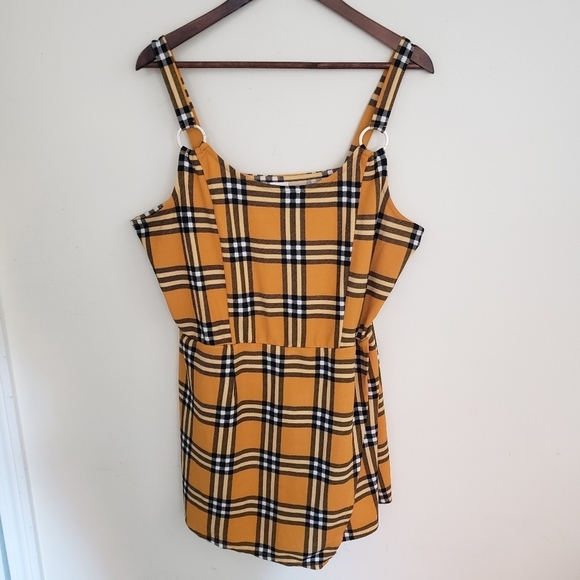 No Boundaries Pants - NoBo No Boundaries Plaid Tank Romper Mustard Yellow Black White Juniors XXL